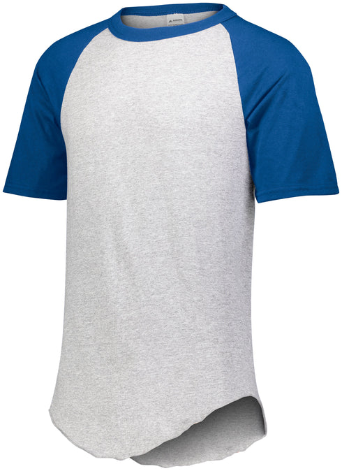 Augusta Sportswear Youth Short Sleeve Baseball Jersey (424), Color 'Athletic Heather/Royal'